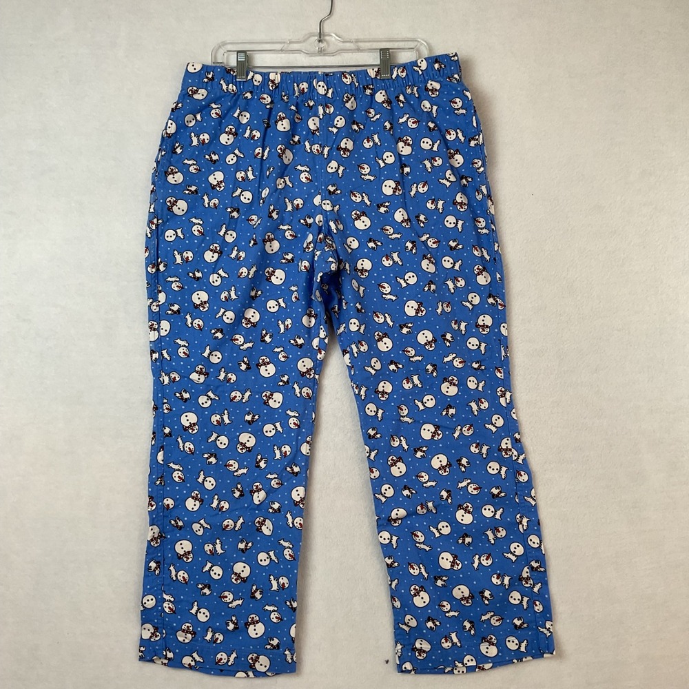 Lands End Blue Flannel Snowman Puppy Pajama Pants Womens Large 14-16 Holiday